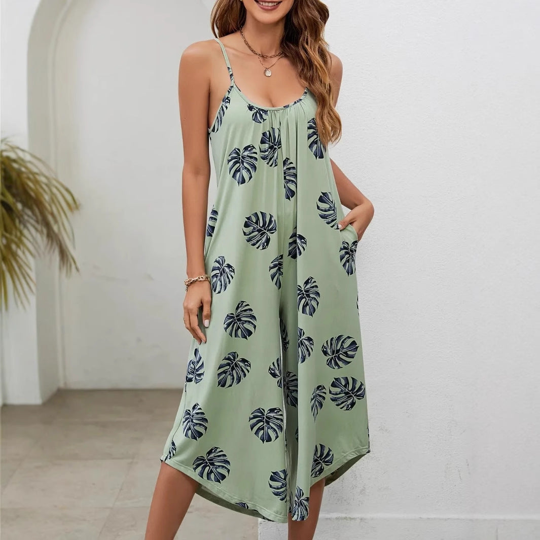 Dame luftig sommer jumpsuit med blomsterprint og lommer Stilla