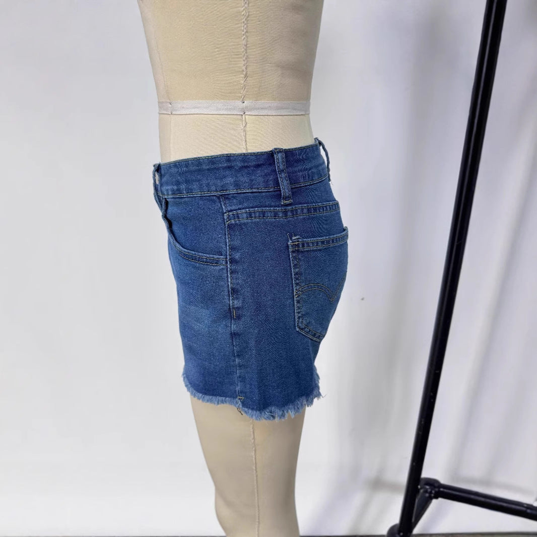 Dame Denim-shorts med frynsekanter og høj talje Stilla