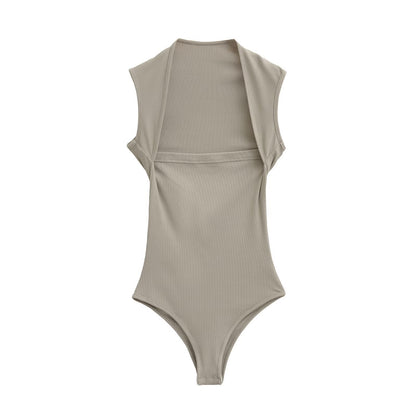 Femme Ribstrik-Højkravebodysuit Stilla