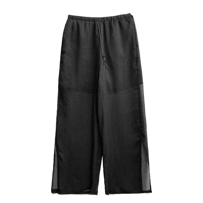 Dame afslappede Palazzo-bukser med elastisk talje og gennemsigtig overlay Stilla