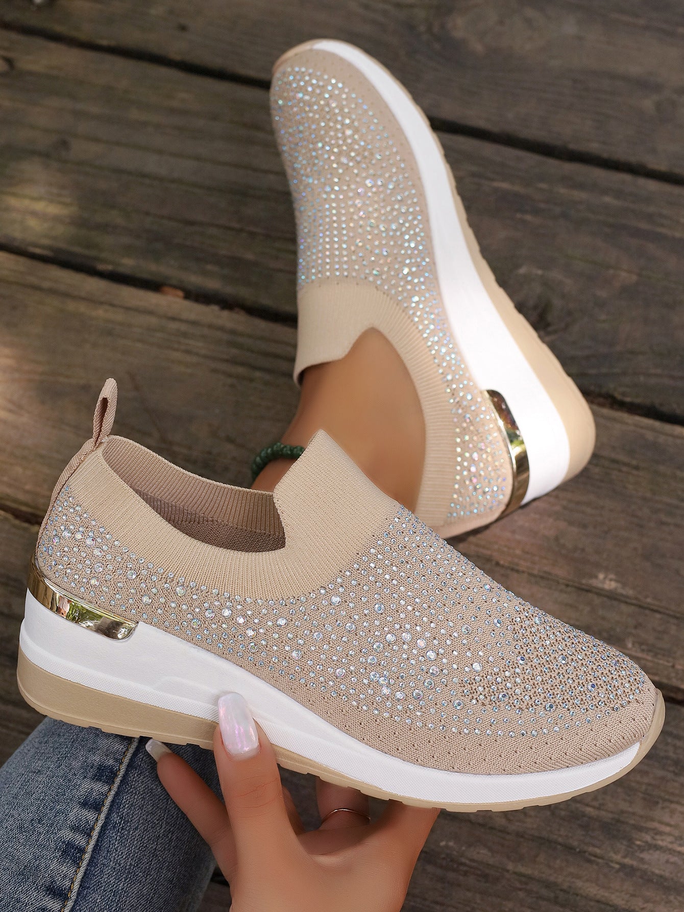 Dame Sneakers med glitrende strass accenter og elastisk indsats Stilla