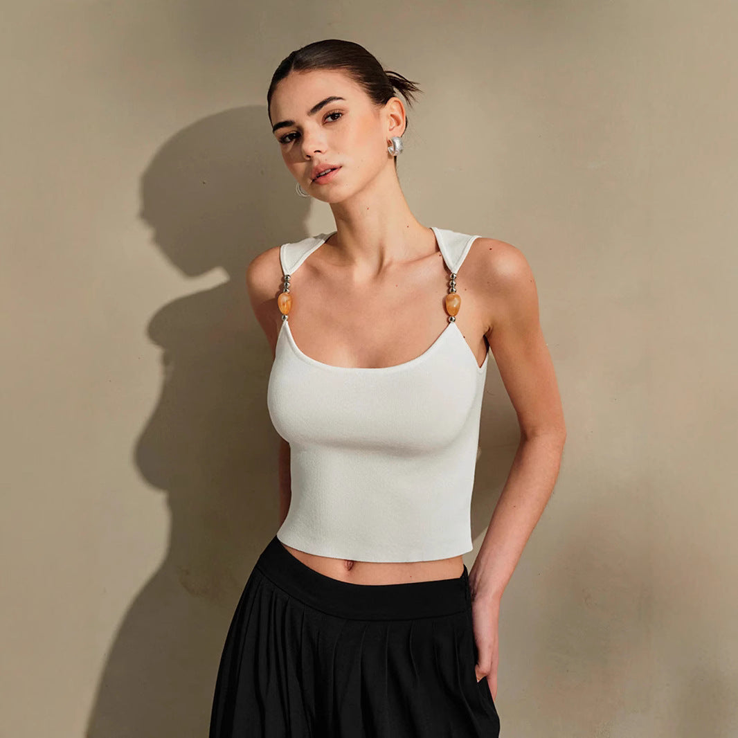 Dame Cropped Top med elegante stropper og dekorative detaljer Stilla