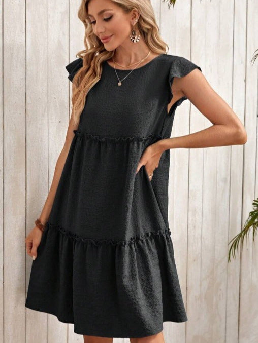 Dame afslappet kort kjole med glade flæser og voluminøs snit Stilla