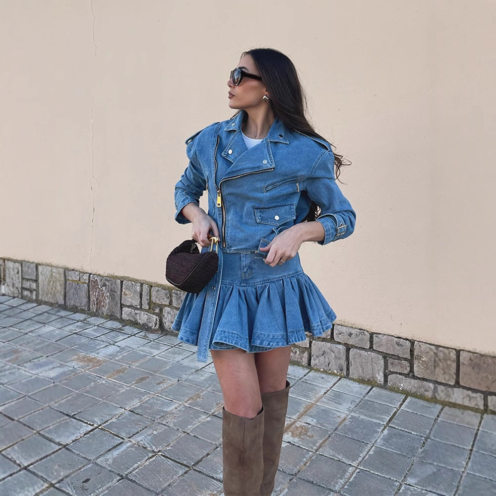 Dame denimjakke med asymmetrisk skæring og fashionable detaljer Stilla