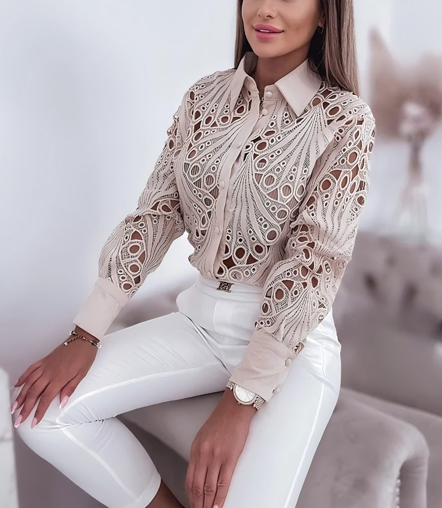Dame elegant bluse med høj kvalitets spidse detaljer Stilla