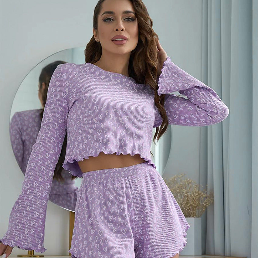 Dame cropped top og shorts sæt med hjerte mønster Stilla