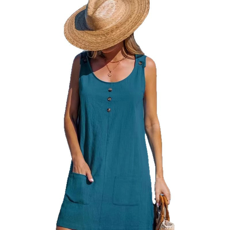 Dame afslappet strandkjole med praktiske lommer og knapdetaljer Stilla