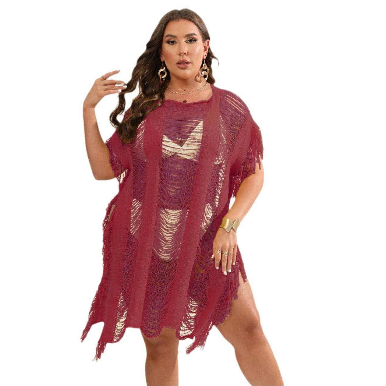 Dame åben kaftan med frynset elementer Stilla