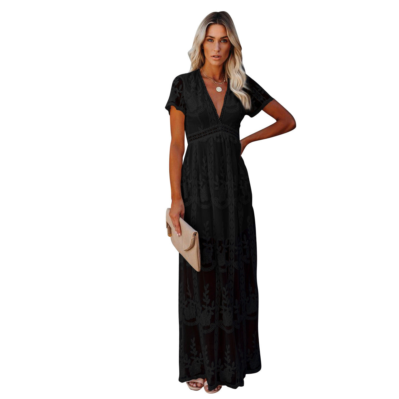 Dame Elegant Broderet Maxikjole Stilla