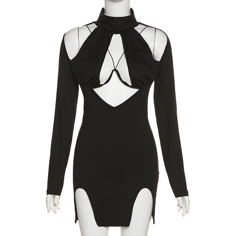 Dame Cut-Out Minikjole med elegant ståkrave og raffinerede netdetaljer Stilla