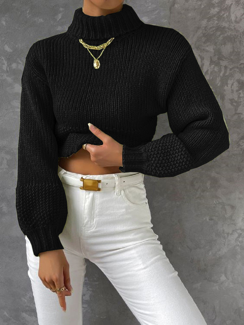 Dame trendy pullover med høj lukket krave og voluminøse ærmer Stilla