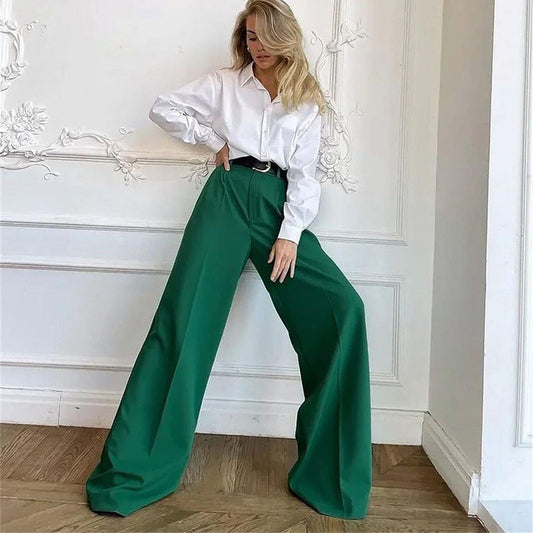 Dame bred høj bund bukser med elegant plissering Stilla