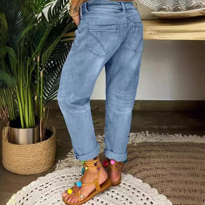 Dame Boyfriend-jeans med knaplukning og distressed-detaljer Stilla