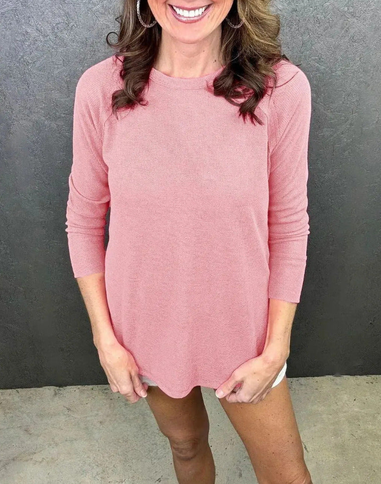 Dame afslappet langærmet skjorte med moderigtigt knude-detalje og struktur Stilla