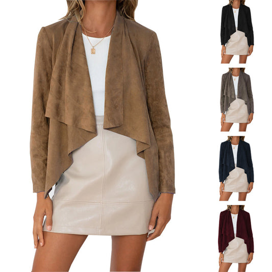 Dame blød suede-cardigan med asymmetrisk snit Stilla