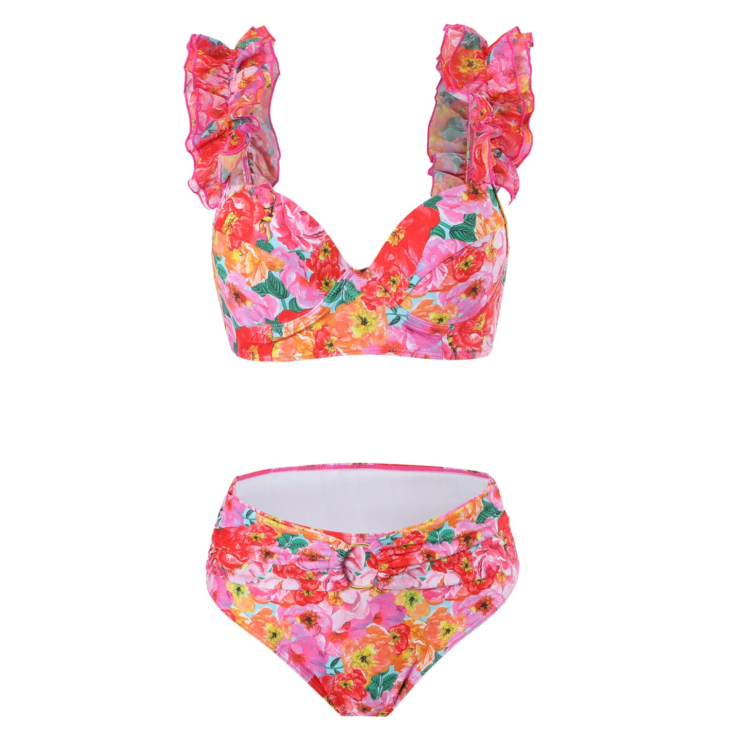 Dame badedragtsæt med blomster ruffle design og matchende omslag nederdel Stilla