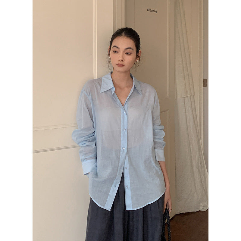 Dame elegant bluse med fin vævstruktur og klassiske knapdetaljer Stilla