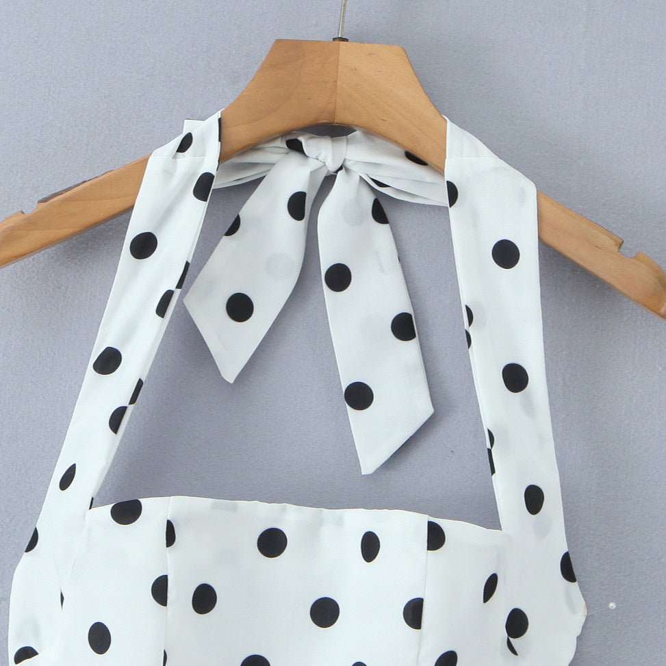 Dame A-linje sommerkjole med polka-dots og flæser Stilla