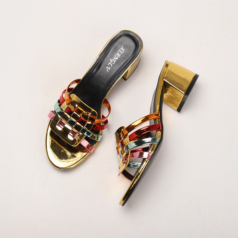 Dame åbne mules med dekorativt remdesign og elegant hæl Stilla