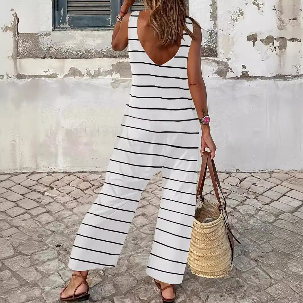 Damer Elegant rummelig jumpsuit med stribemønster Stilla