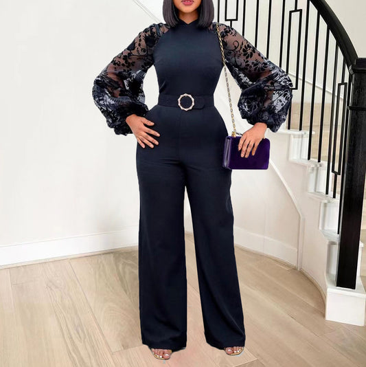 Dame elegant jumpsuit med voluminøse tylærmer og figursyet snit Stilla