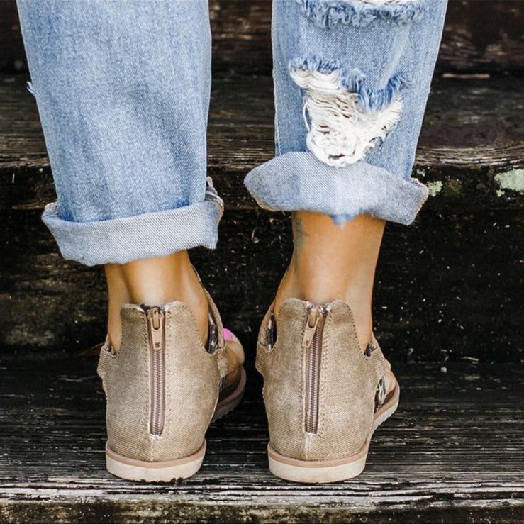 Dame åbne tæer sko med moderigtigt dyremønster Stilla