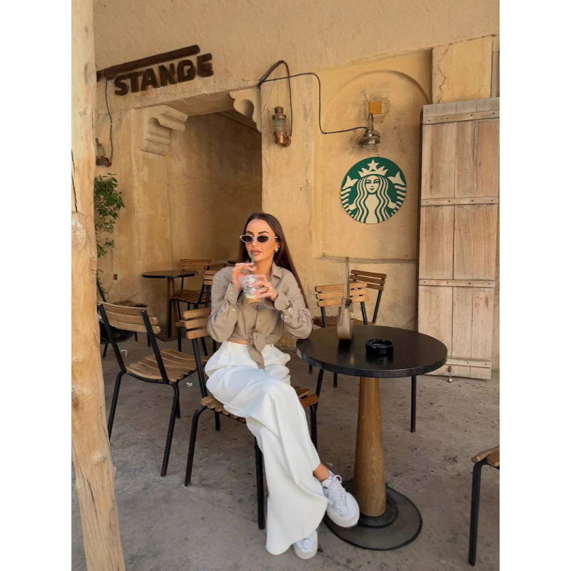 Dame afslappet bluse med knude-detalje og elegante manchetter Stilla