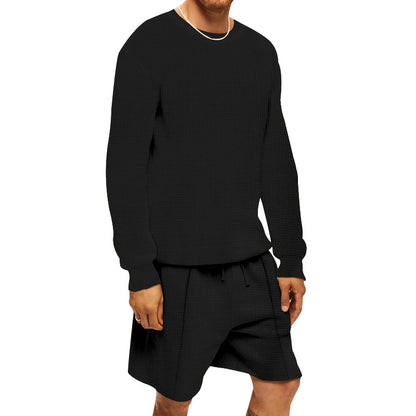 Herrer afslappet sweatshirt og shorts-sæt lavet af åndbart vaffelstrik Stilla