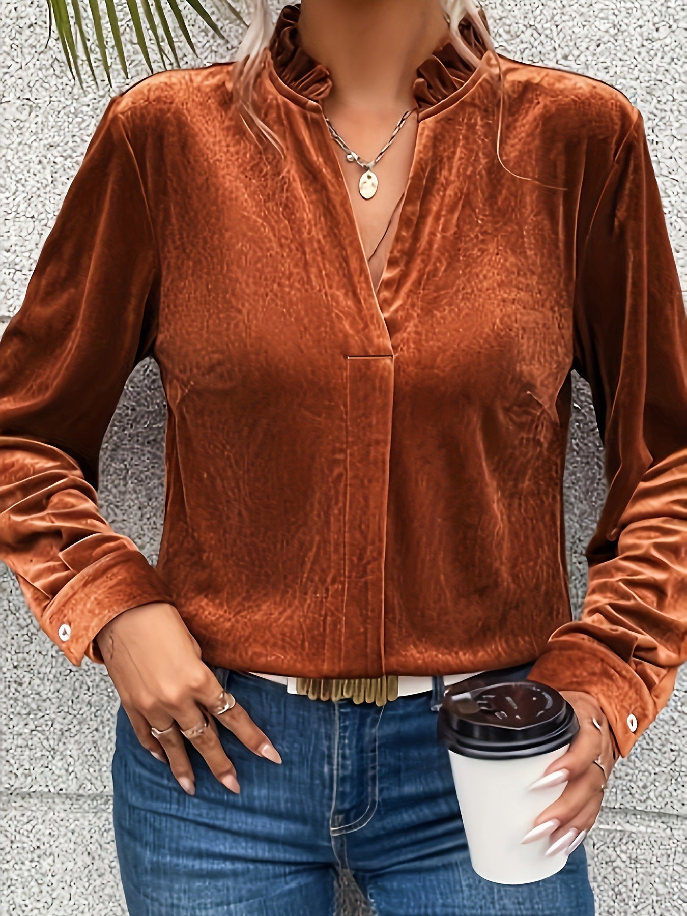 Dame Elastisk Bluse med Rynkedetaljer og Fin Struktur Stilla