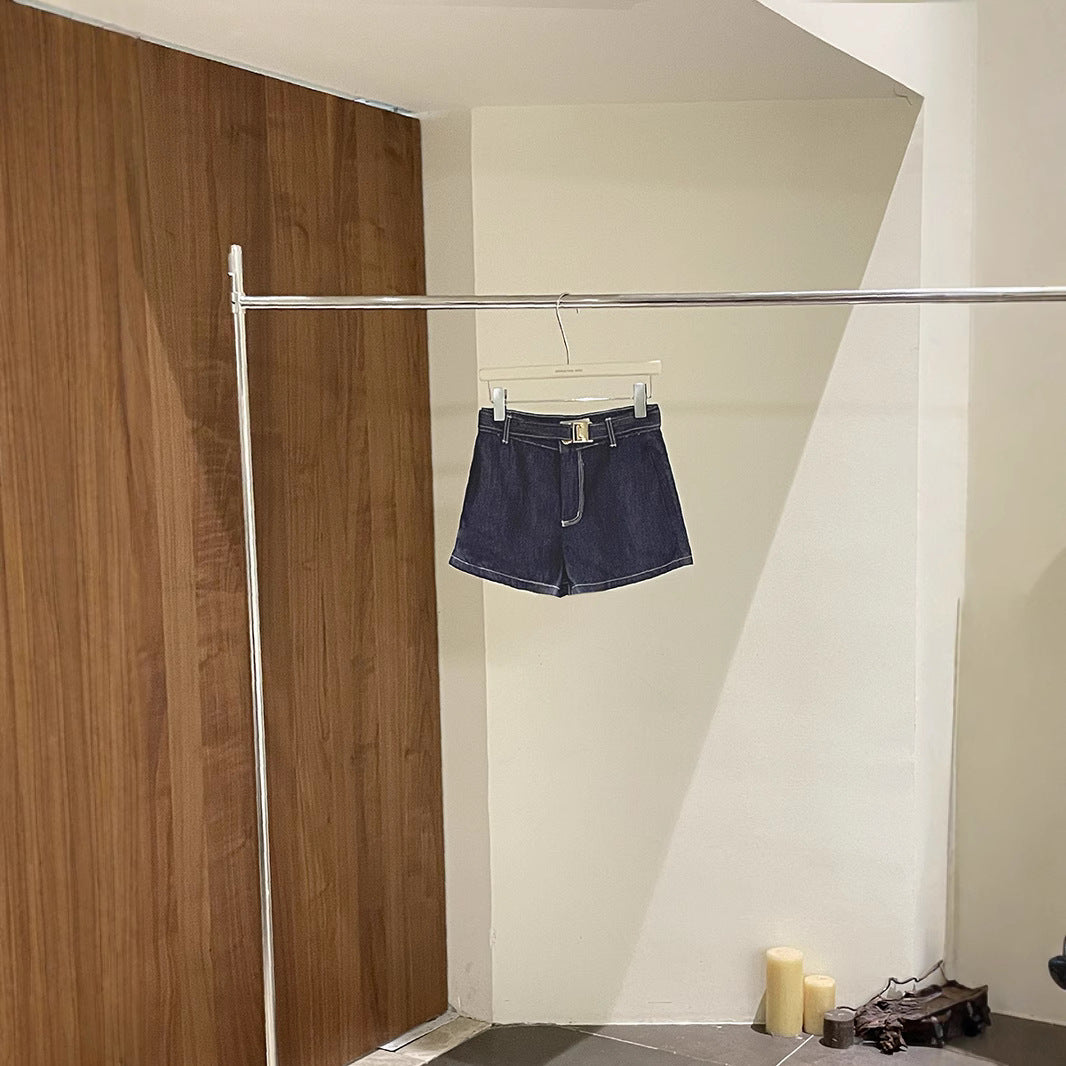 Dame denim-shorts med høj talje og bælt Stilla