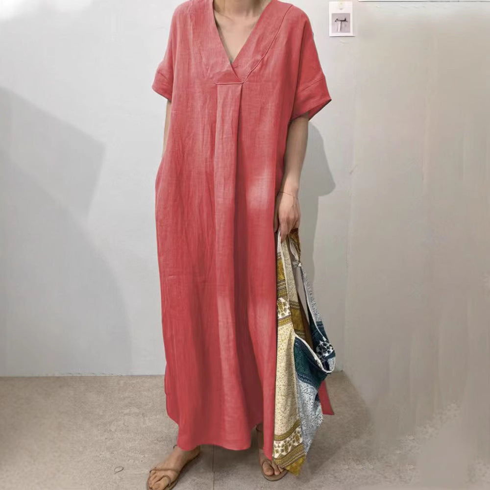 Dame Afslappet Fit V-Udskæring Maxikjole med Sidelommer Stilla