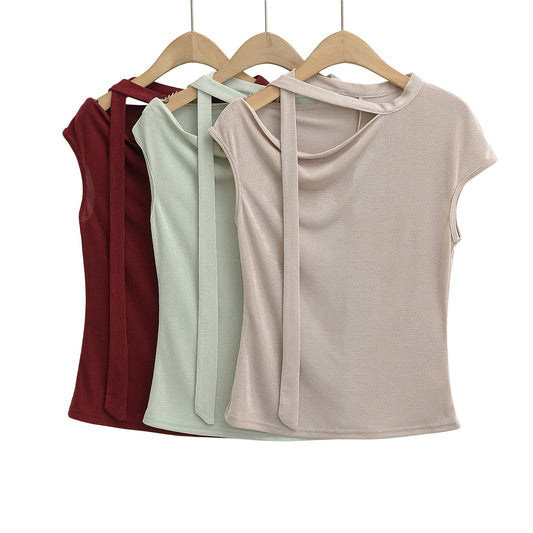 Dame elegant indpakningsoberdel med justerbare stropper og asymmetrisk snit Stilla