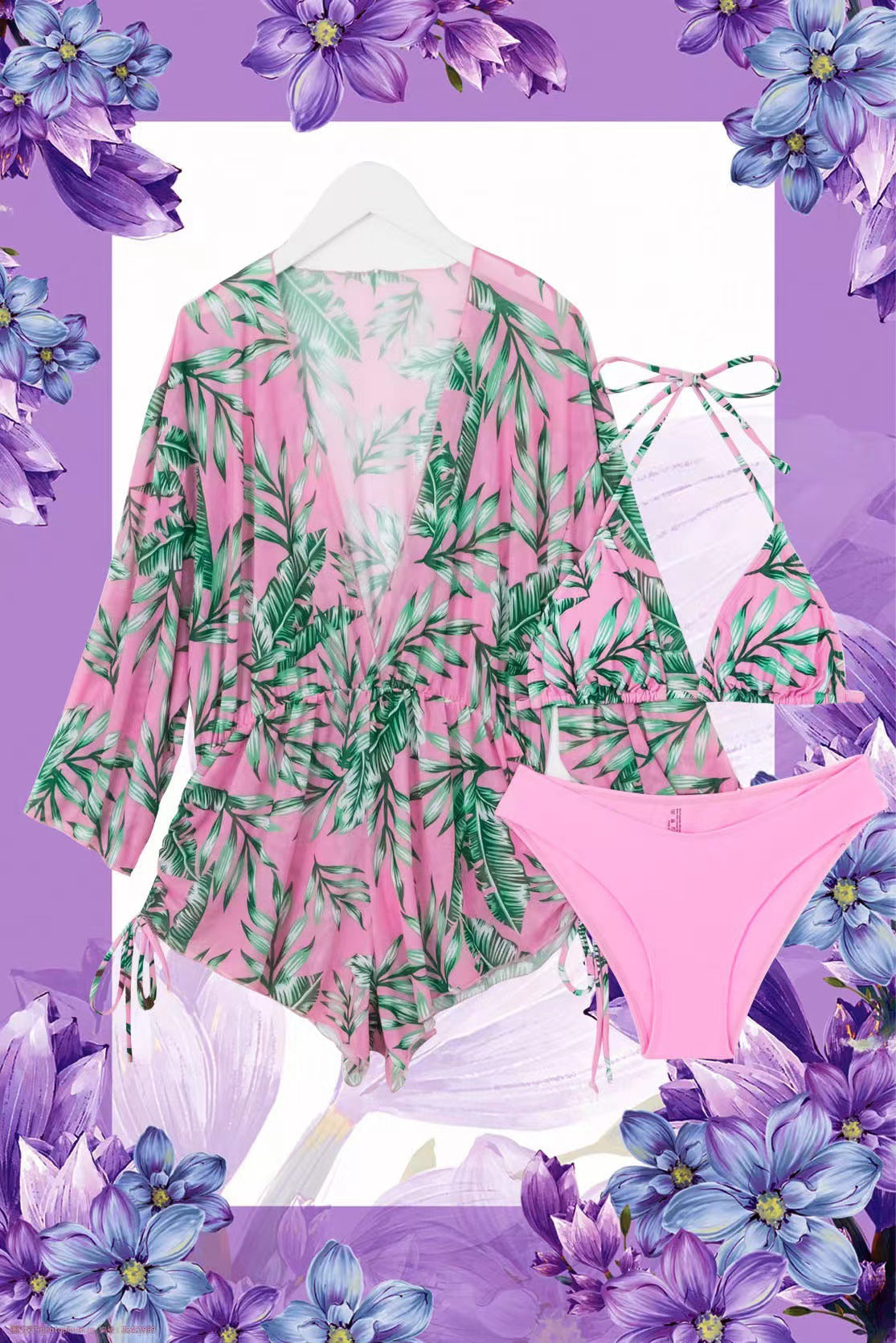 Dame bikini sæt med blomster overskjorte og romantiske detaljer Stilla