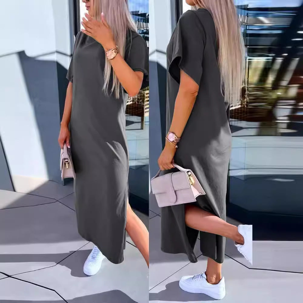 Dame afslappet midikjole med sidelsskilt Stilla