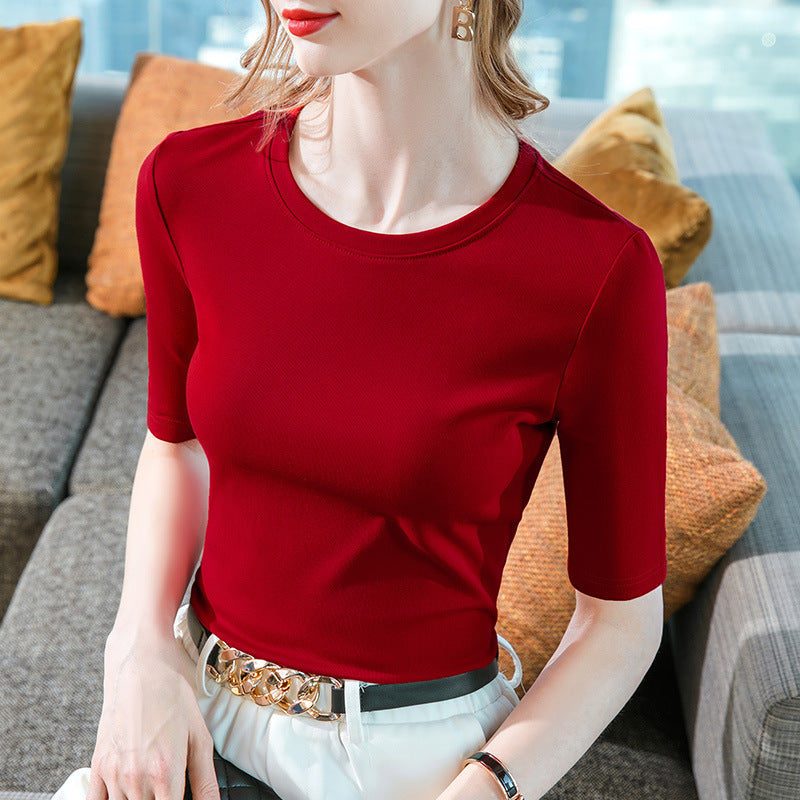 Dame Kortærmet T-Shirt med blød, elastisk bomuldsblanding og klassisk rund halsudskæring Stilla