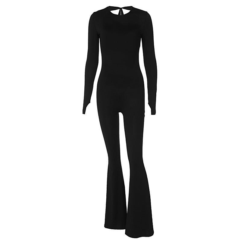 Dame Elegant Langærmet Jumpsuit med flot udskåret ben Stilla