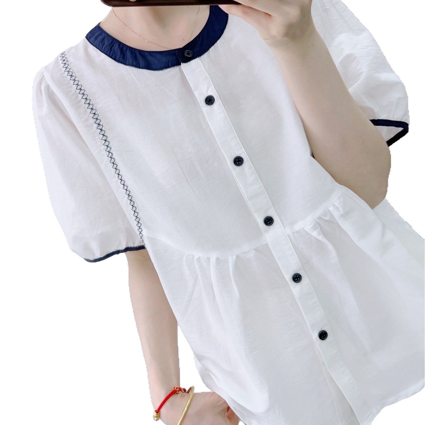 Dame elegant bluse med broderet krave og afslappet snit Stilla