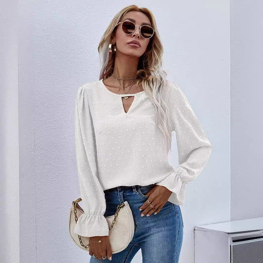 Dame Elegant Bluse med strukturerede Pufærmer og Byvenligt Design Stilla