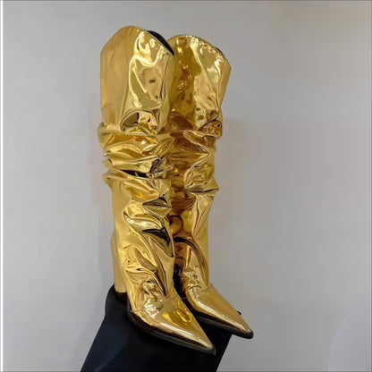 Femme Højglans Sluffige Lårhøje Stiletto Støvler Stilla