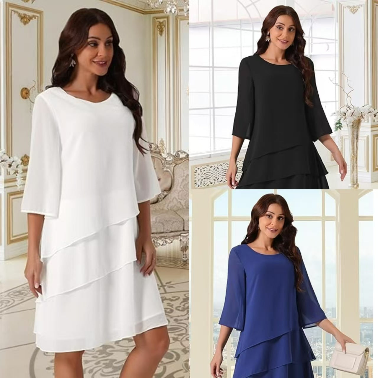 Dame elegant chiffon kjole med lag Stilla