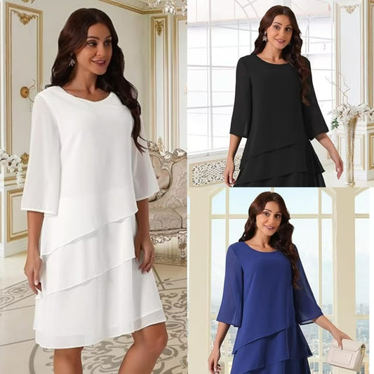 Dame elegant chiffon kjole med lag Stilla