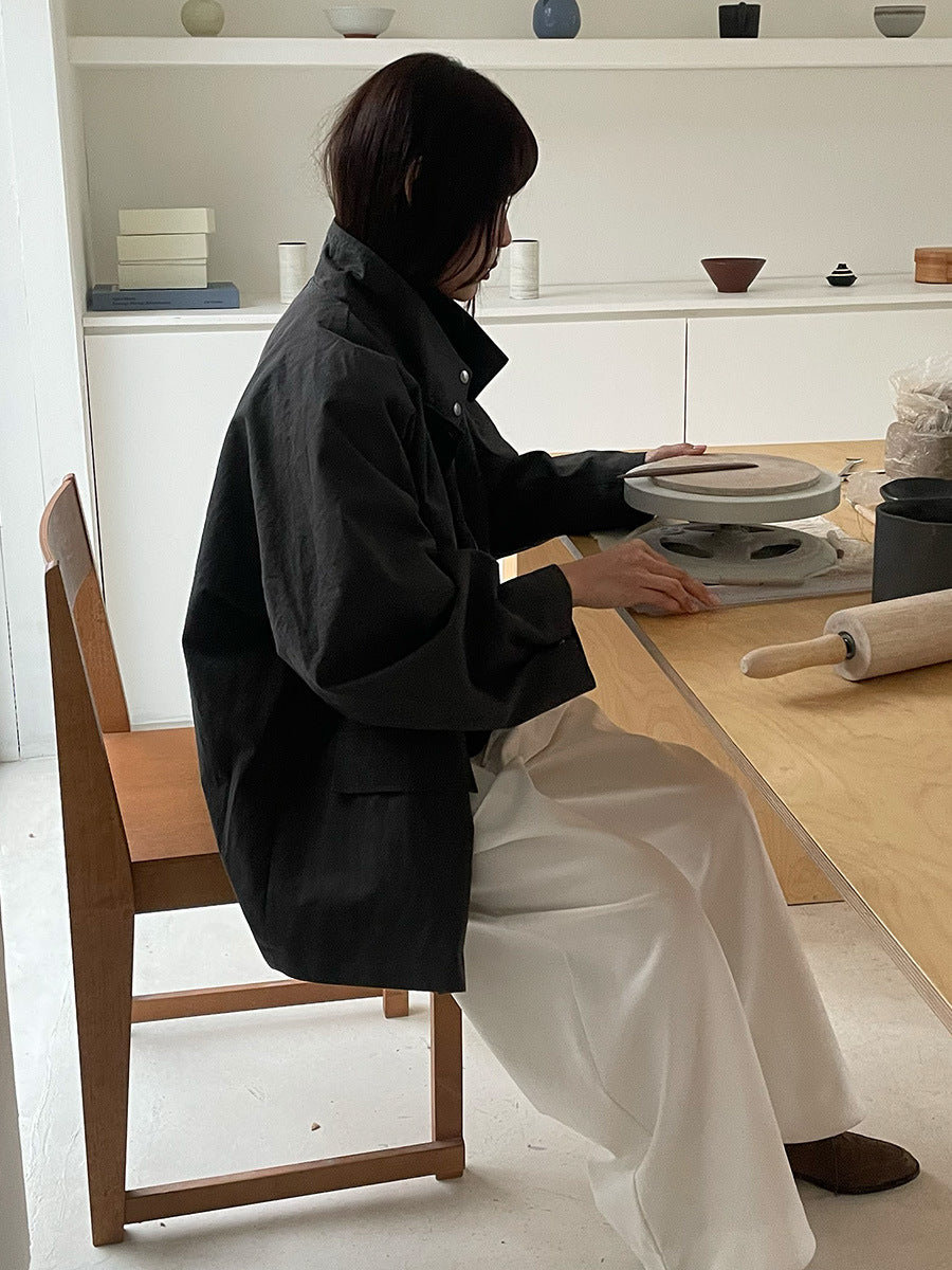 Dame afslappet overshirt-jakke i let stof med praktiske lommer Stilla