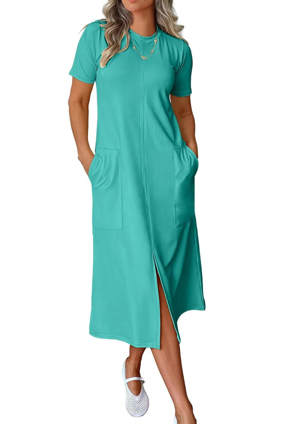 Dame afslappet maxikjole med praktiske lommer og sidelæg Stilla