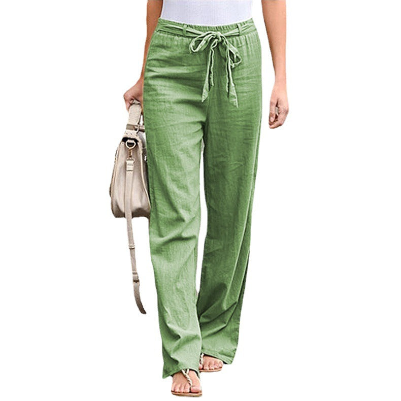 Dame afslappet linnedragt med justerbar talje og vidde ben Stilla