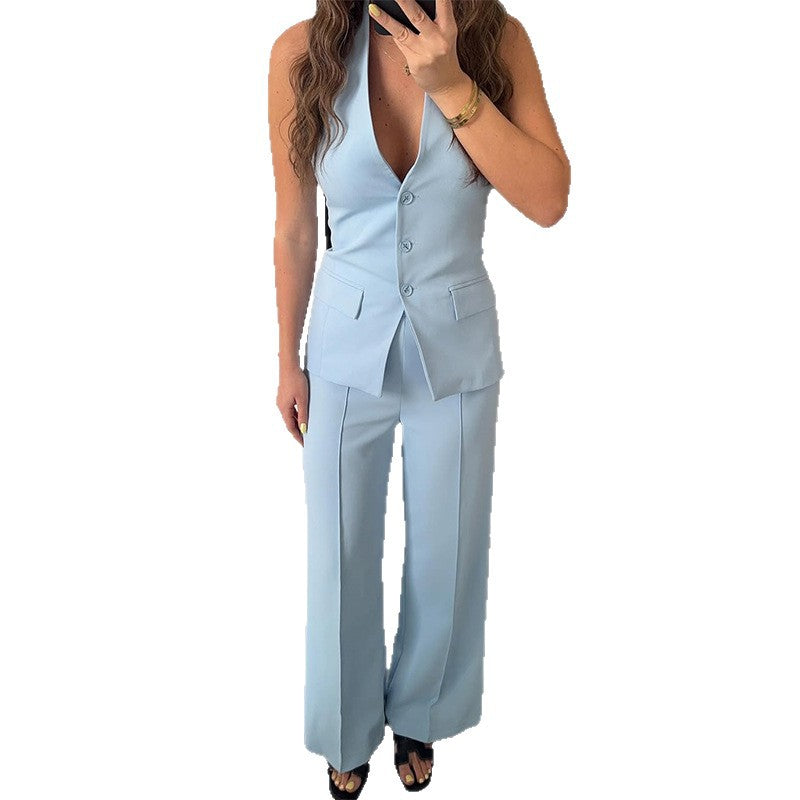 Dame Elegant jakkesæt med løstsiddende bukser og figursyet blazer Stilla