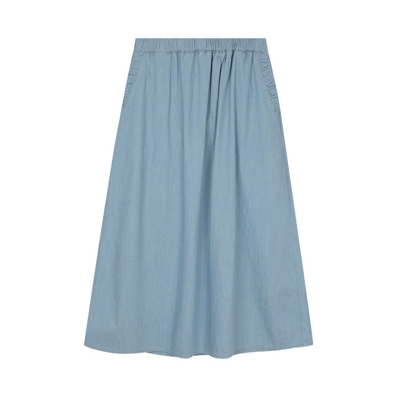 Dame elegant A-linje Midi-nederdel med elastisk talje og praktiske lommer Stilla