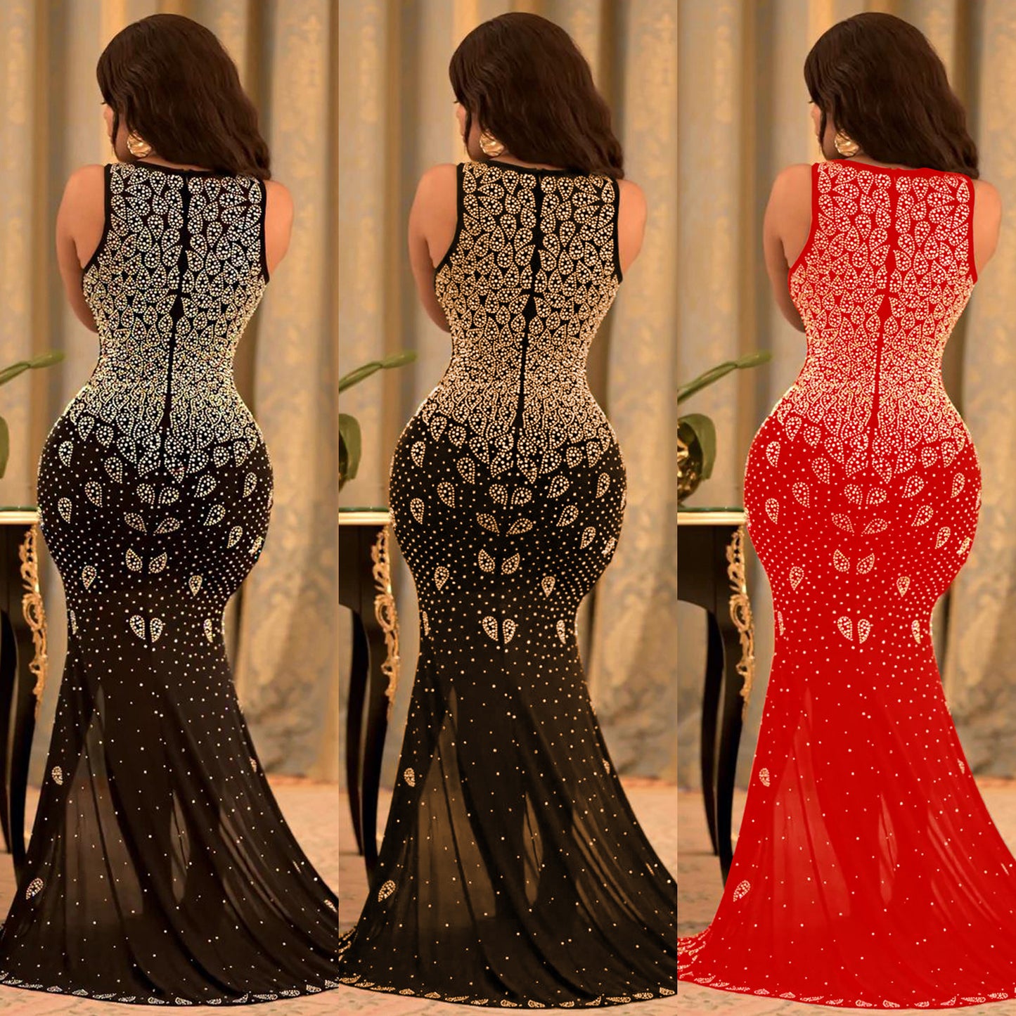 Dame Elegant Aftenkjole med dyb U-udskæring Stilla