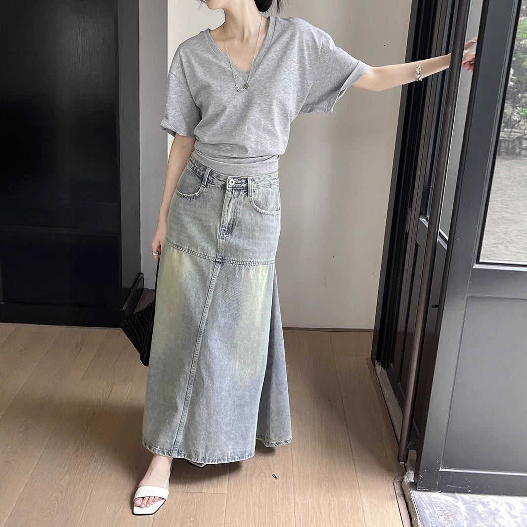 Dame A-linje denim-nederdel med kvalitetsvask og afslappet snit Stilla