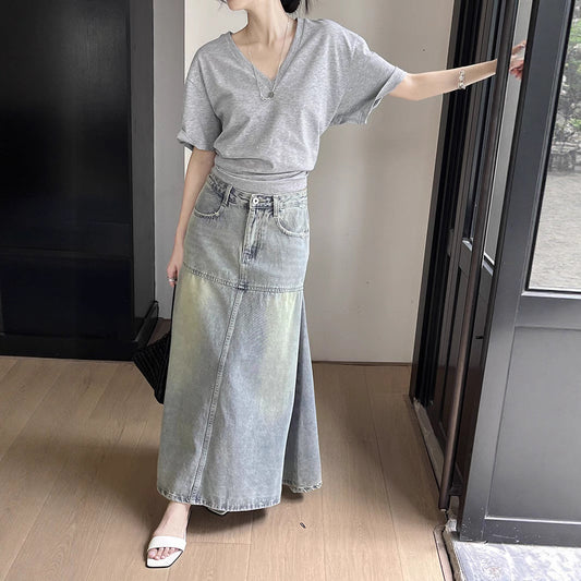 Dame A-linje denim-nederdel med kvalitetsvask og afslappet snit Stilla