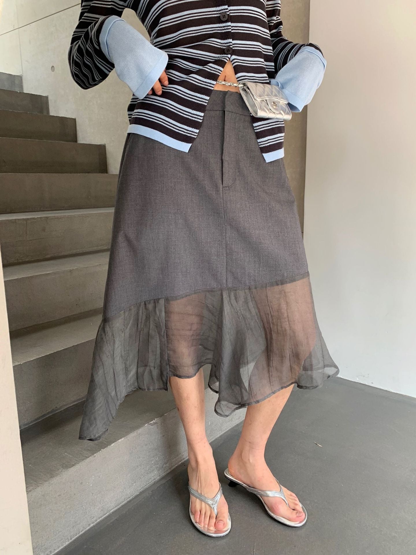 Dame Gehrock med gennemsigtig chiffon-bund Stilla
